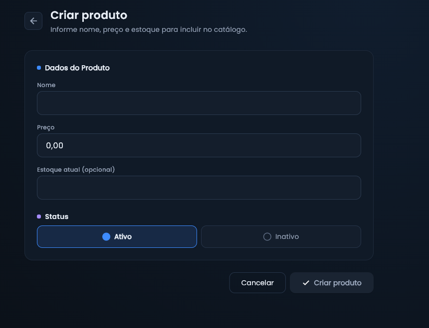 Cadastro de produto